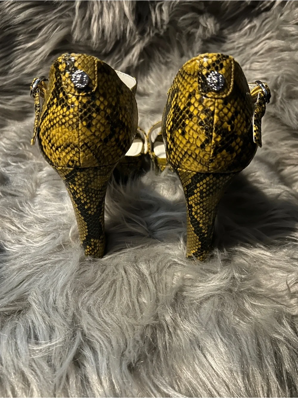 Anne Klein Yellow and Black Snake-Print Platform
